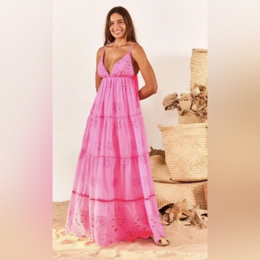 Farm Rio Neon Pink Maxi Dress, SMALL NWT - Picture 6 of 10